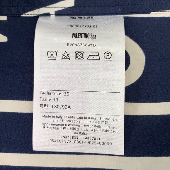 Valentino Navy & White Logo Print Cotton Shirt Size 15.5 - Picture 8 of 8